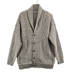 Aran Crafts Ireland 100% Merino Wool Cable Knit Shawl Collar Cardigan Sweater XL